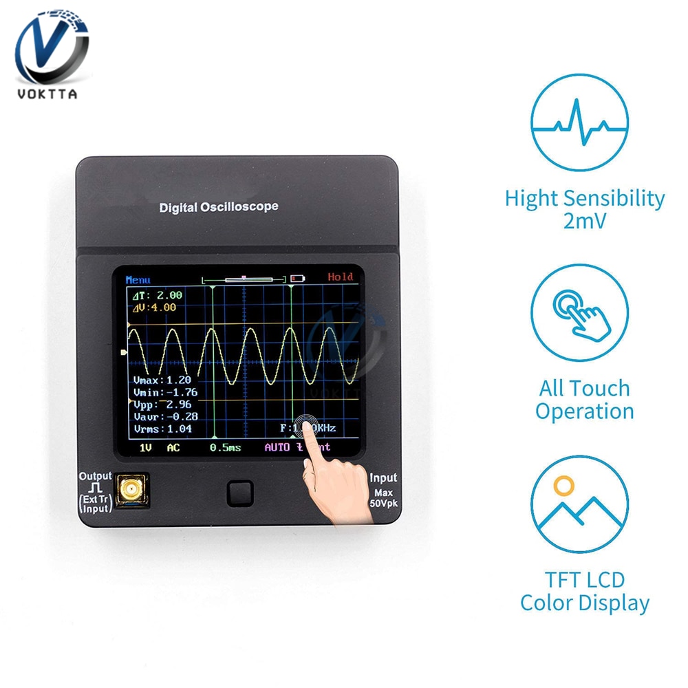 TFT Oscilloscope Numérique Vague Écran Tactile Portatil USB Oscilloscope Interface 2Mhz 5Msps Multimètre