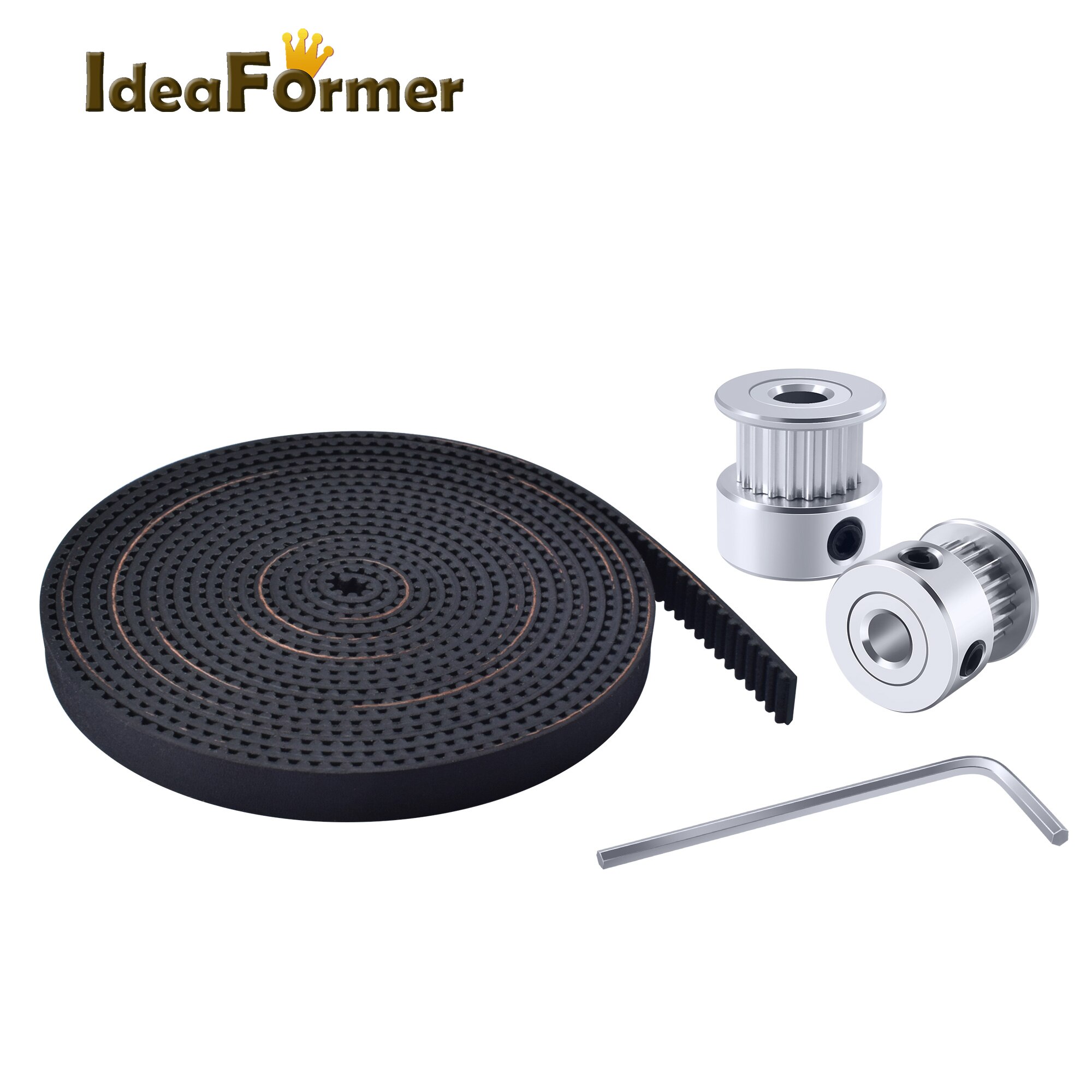 Poulie de synchronisation à 20 dents + 2m 2gt 6mm + clé hexagonale pour courroie de Transmission d'imprimante, Ender 3 PRO CR10 TEVO Tarantula, 2 pièces