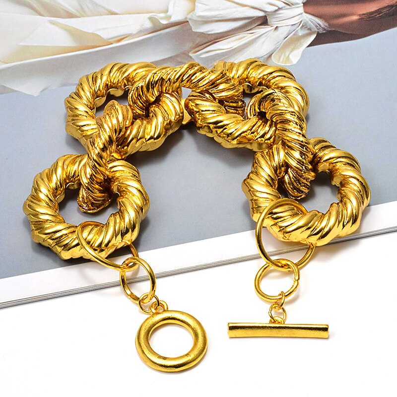 Gros ZA or métal cerceaux Bracelet de délicate Bracelets bijoux accessoires pour les femmes: Gold-369