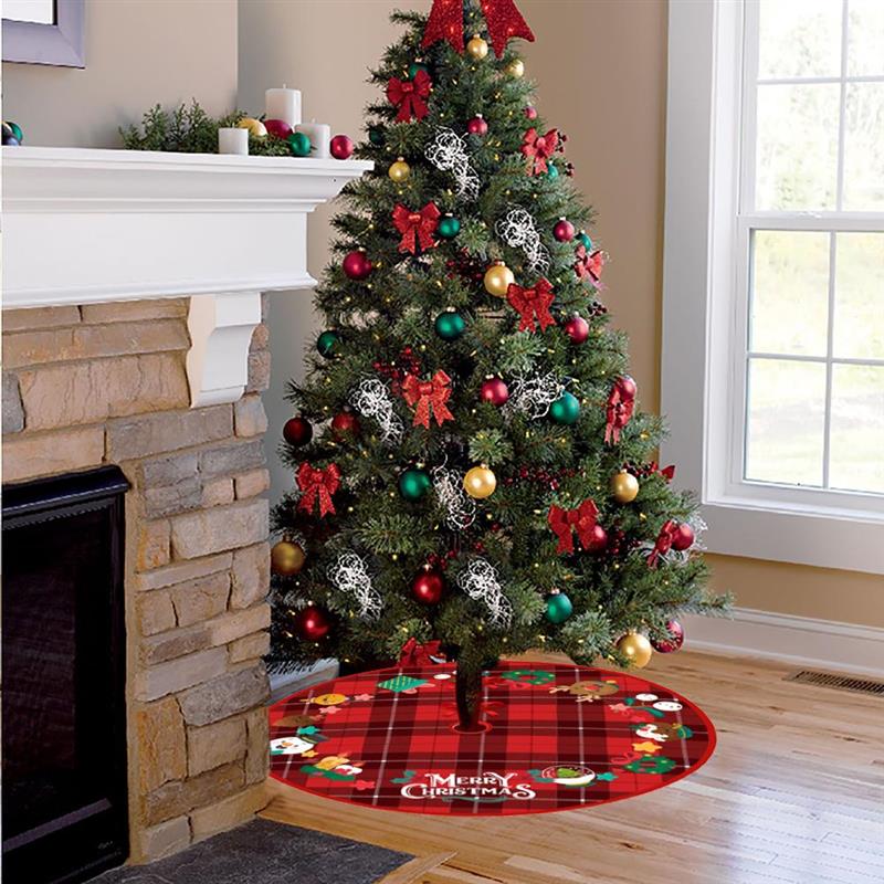 90cm Cross-Border Christmas Tree Skirt Print Tree Bottom Decoration Christmas Supplies Ornaments