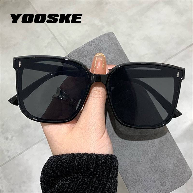 Yooske Klassieke Vintage Vierkante Zonnebril Vrouwen Oversized Zonnebril Vrouw Mannen Retro Zwarte Zonnebril Shades Goggle