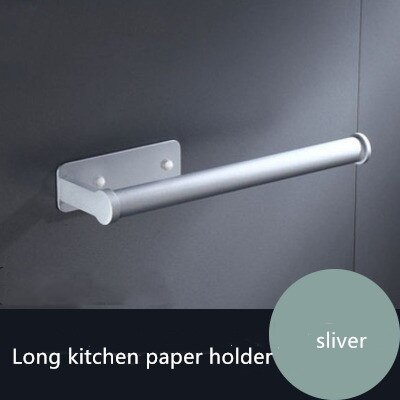 Wall Mounted Kitchen Paper Rack Muti-functions Aluminum Bathroom Tissue Holder Cloth Towel Rack Glue Paste Kitchen Holder: long-silver 28.5cm