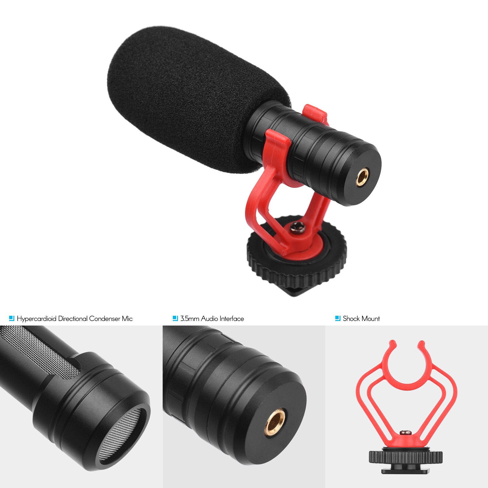 Andoer mini-mikrofon, kameramikrofon, nierenkondensatormikrofon, tragetasche für handykameras, für videoaufnahmen, interviews