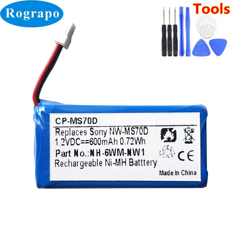 Batterie pour baladeur SONY NW-MS70D NW-MS90D NH-6WM-NW1, accumulateur, 1.2V, 600mAh, entièrement Rechargeable, prise à 2 fils