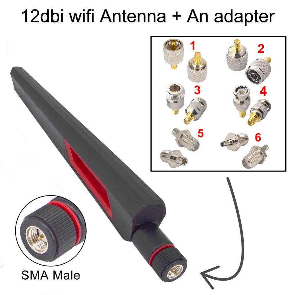 1 set 12dbi Dual band WIFI Antenna 2.4G 5G 5.8Gh SMA Male Booster+SMA female to ts9 CRC9 N F BNC TNC TV male female Adapter