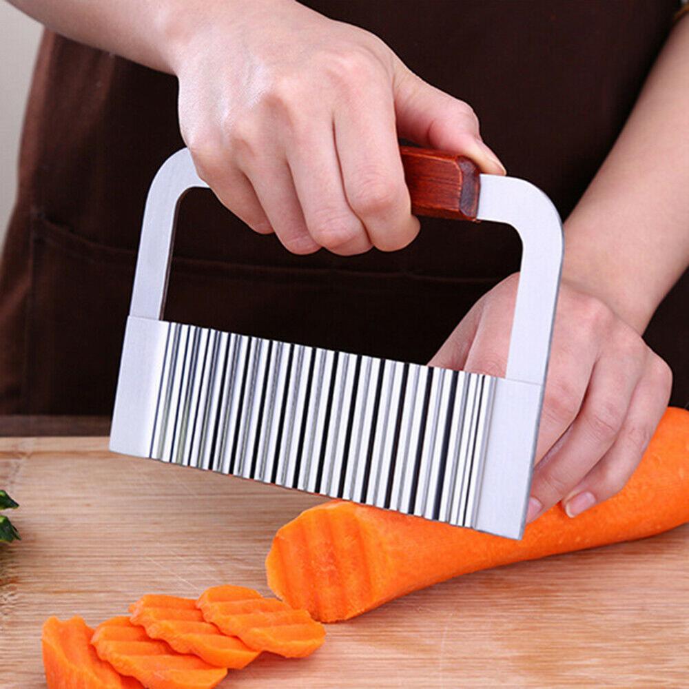 Hardwood Handle Crinkle Wax Vegetable Soap Cutter Fruit Wavy Slicer Stainless Steel Potato Cucumber Carrot Waves Cutting Slicer