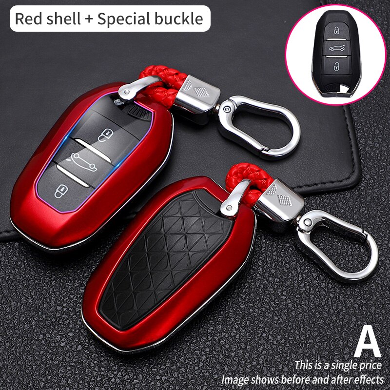 En Fiber De carbone de voiture à distance boîtier porte-clé pour Peugeot 508 308208 3008 5008 Citroen C4 C4L DS3 DS4 DS5: Rouge