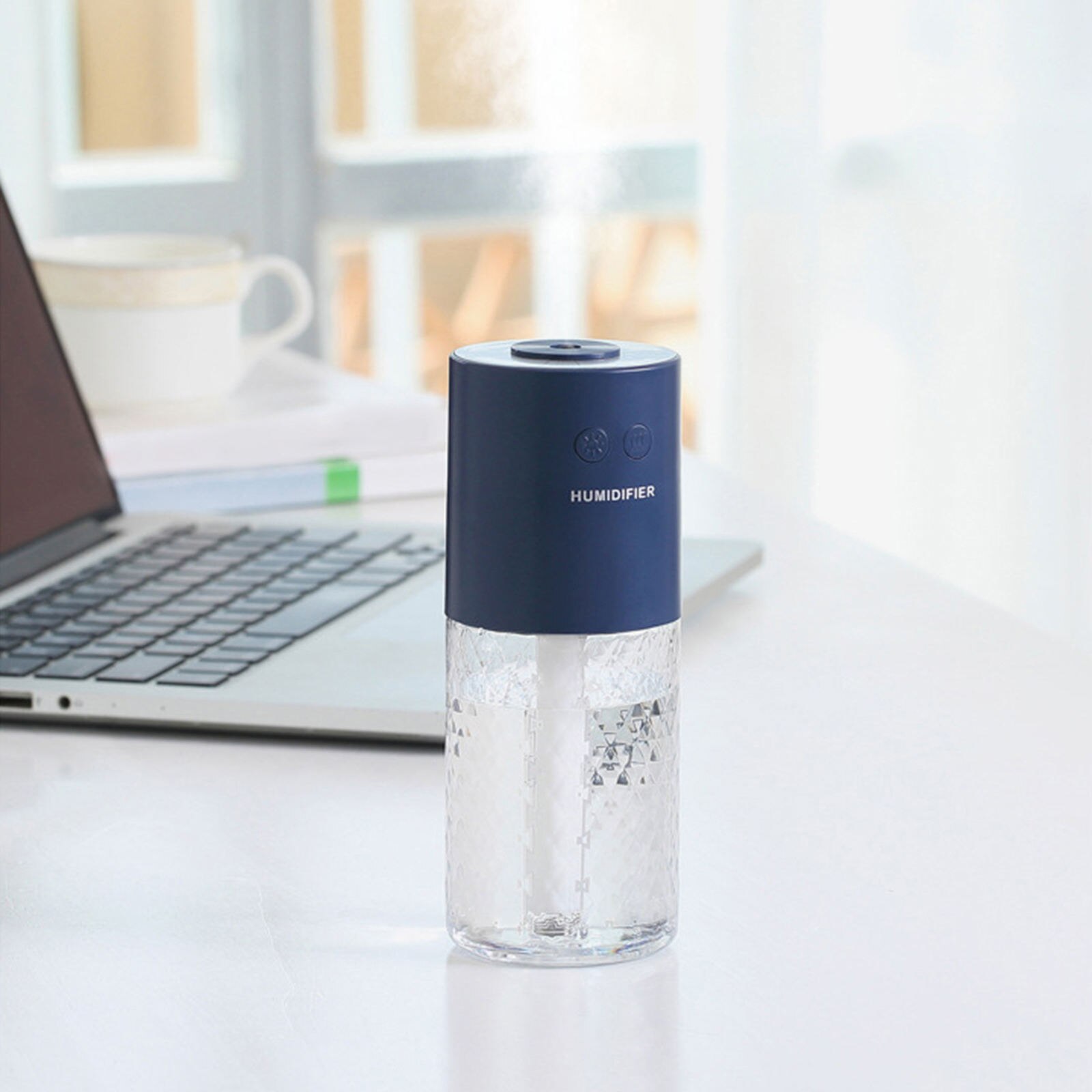 Mini Luchtbevochtiger Whisper 500Mah Usb Bureau Luchtbevochtiger Met Led Licht Kleine Draadloze Luchtbevochtiger Voor Indoor Auto Kantoor: Dark Blue 