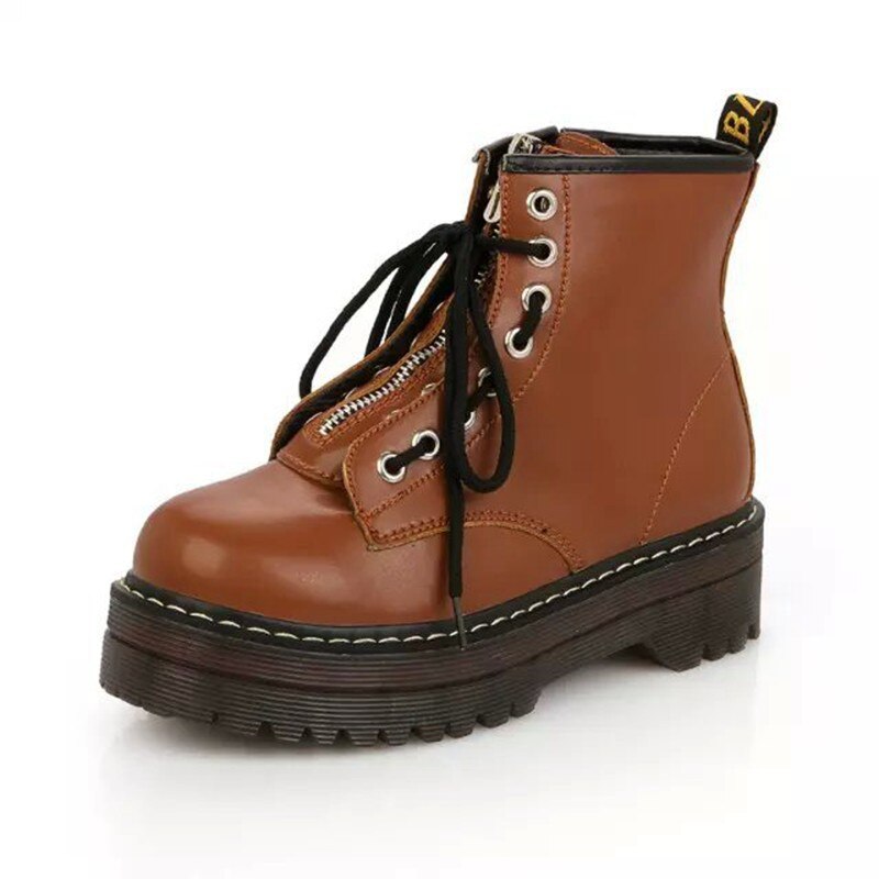 Moto bottes étudiant fille chaussures en cuir PU coeur boucle moine sangles mi talons chaussures fermeture éclair bottes d'équitation: Marron / 35