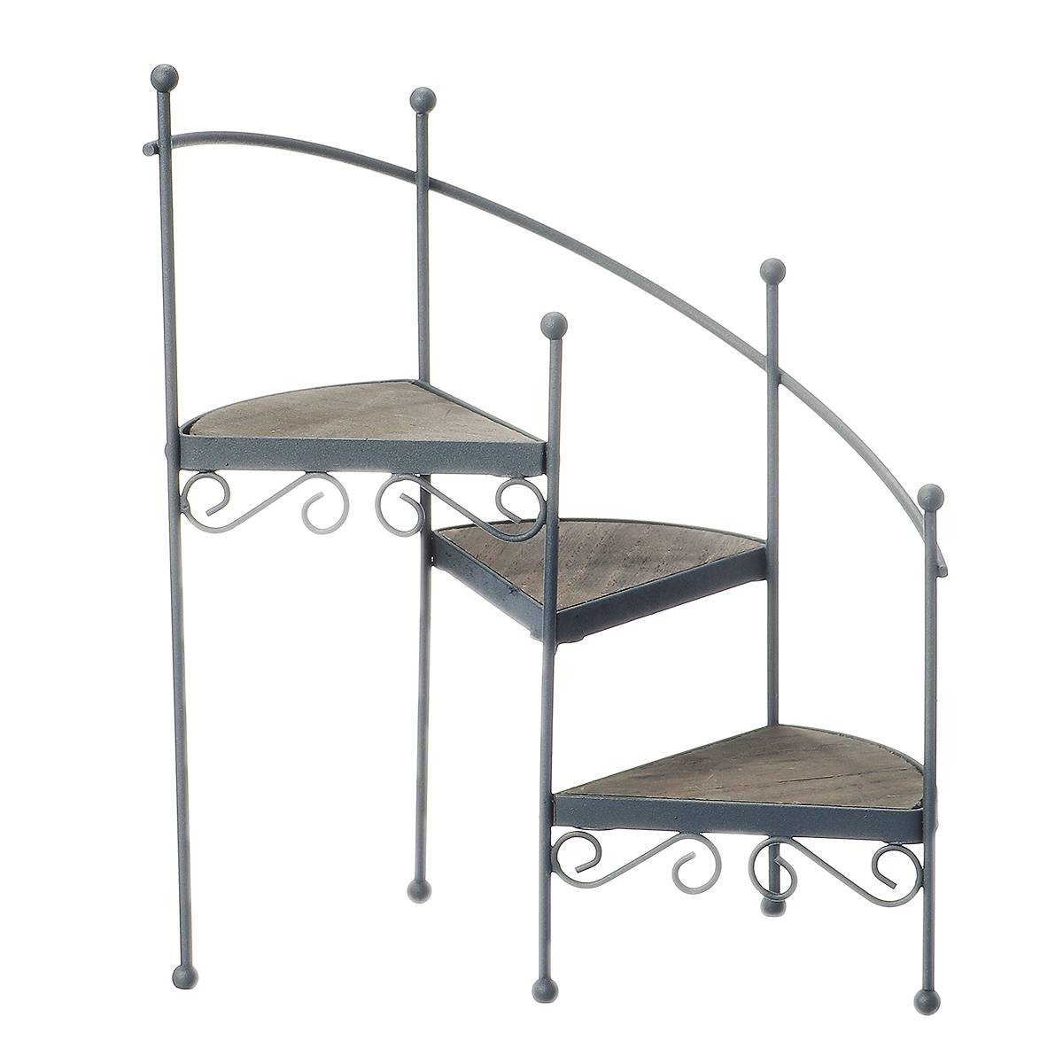 3-Layer Retro Iron Plant Rack Stand Plant Succulent Shelf Staircase Desktop Garden Flower Stand with Wood Plate Home Decorative