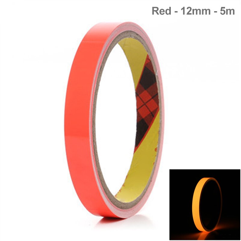 Reflective Glow Tape 12mmx5m Self-adhesive Removable Luminous Warning Tape: Rood