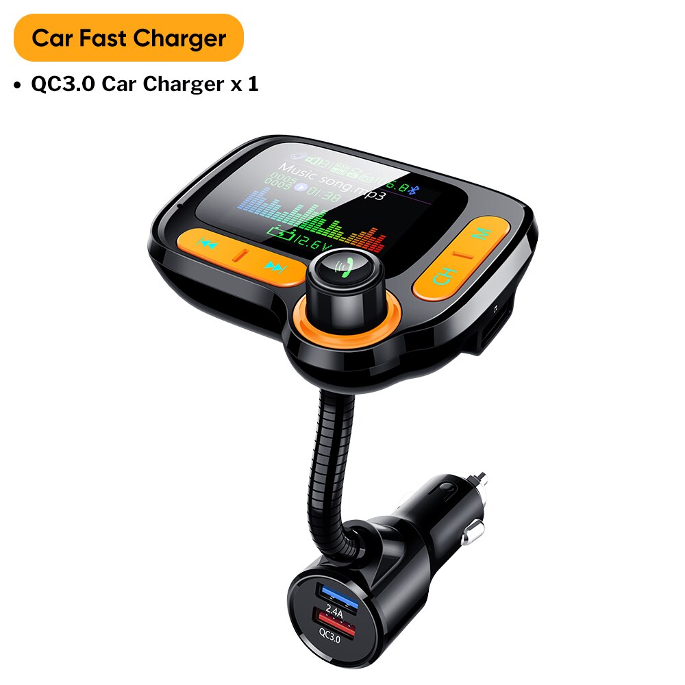 Deelife Bluetooth 5.0 nadajnik modulator FM samochodowy zestaw głośnomówiący z kolorowym ekranem automatyczny odtwarzacz MP3 podwójna szybka ładowarka USB: C86-Car Fast ładowarka