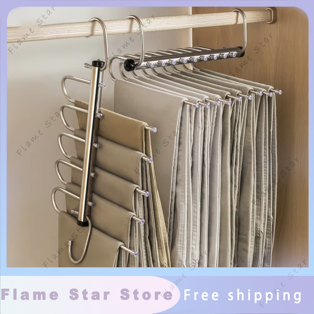 5/9 layer Folding Pants Hangers Stainless Steel Storage Shelf Clothes Rack Organizer For Wardrobe Jeans Trousers Scarf Organizer