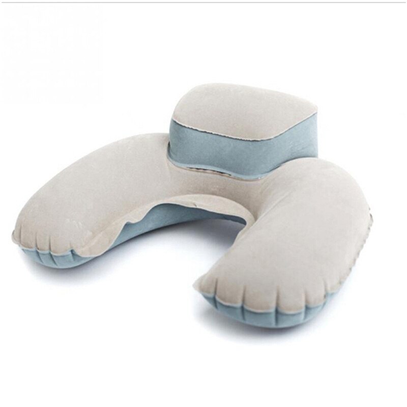 Forma U Blow Up cómodo cojín de cuello de PVC cojín flocado para viajes de vuelo portátil almohada de viaje cojín inflable para cuello: gray