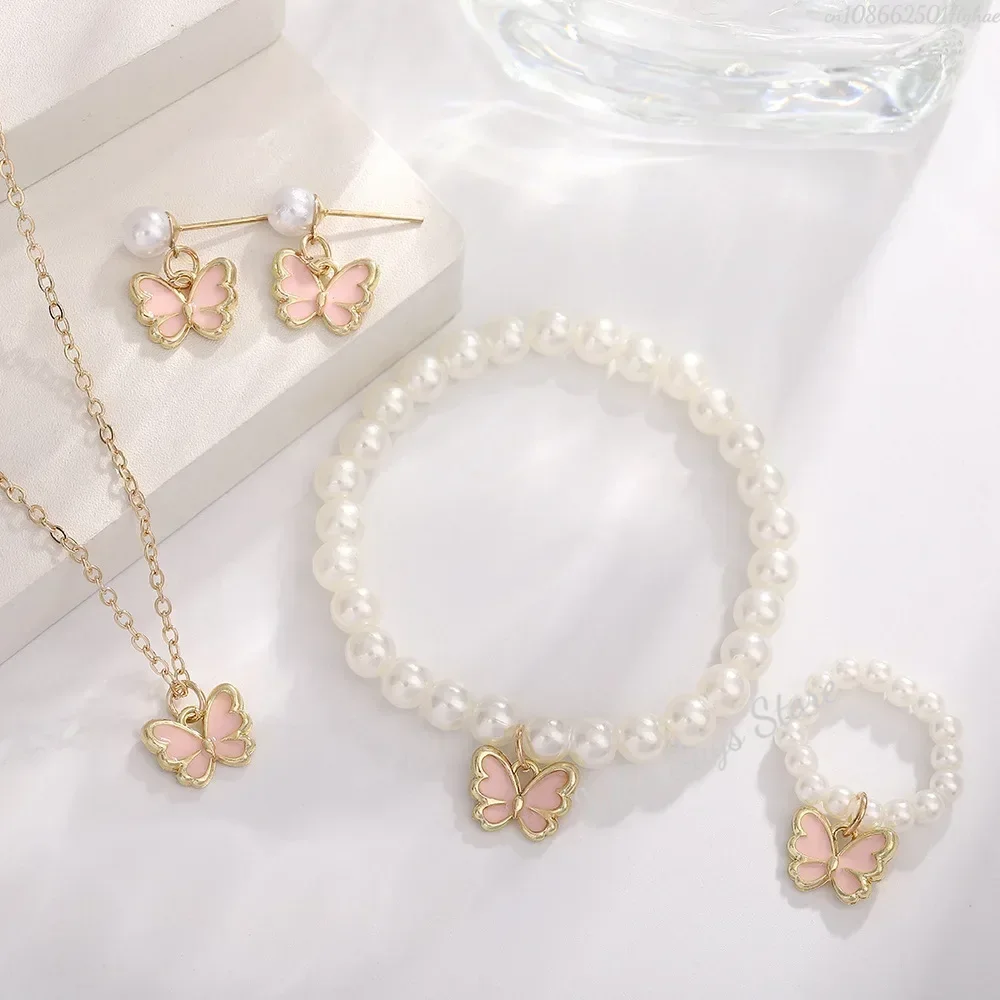 Ensembles de bijoux papillon en cristal acrylique, Bracelet romantique, bague, collier, boucles d'oreilles, accessoires pour robe de dîner de mariage pour femmes: Pistolet noir plaqué