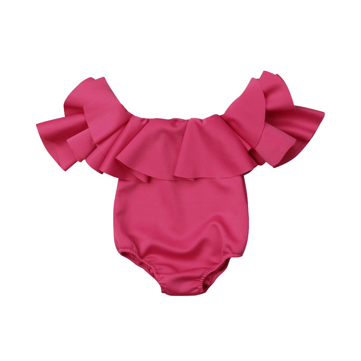 Nieuw Mooie Infant Kids Baby Meisjes Zomer Bodysuits Korte Ruches Mouwen Off Shoulder Solid Jumpsuits Outfit 0-12M