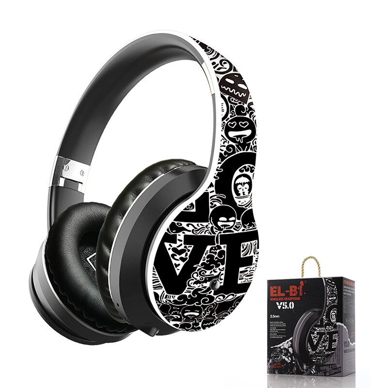 Wireless Bluetooth 5.0 Headphones Over Ear Headest Graffiti Foldable Headphone with Mic Hi-Fi Stereo For phone pc laptop: Graffiti  White