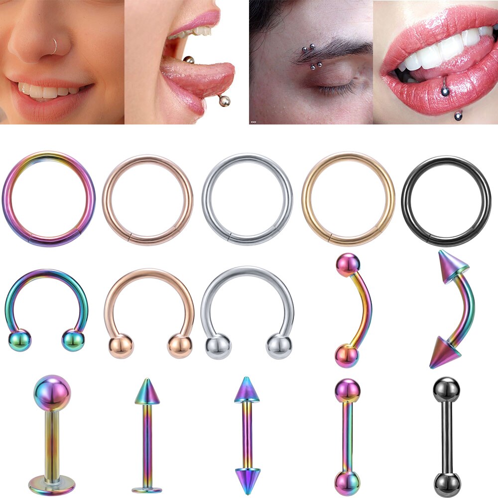 ZS 8 stücke Bunte Edelstahl Nase Ringe Studs Set Unisex Helix Knorpel Tragus Ohrringe Lip Augenbraue Piercing Septum Ringe