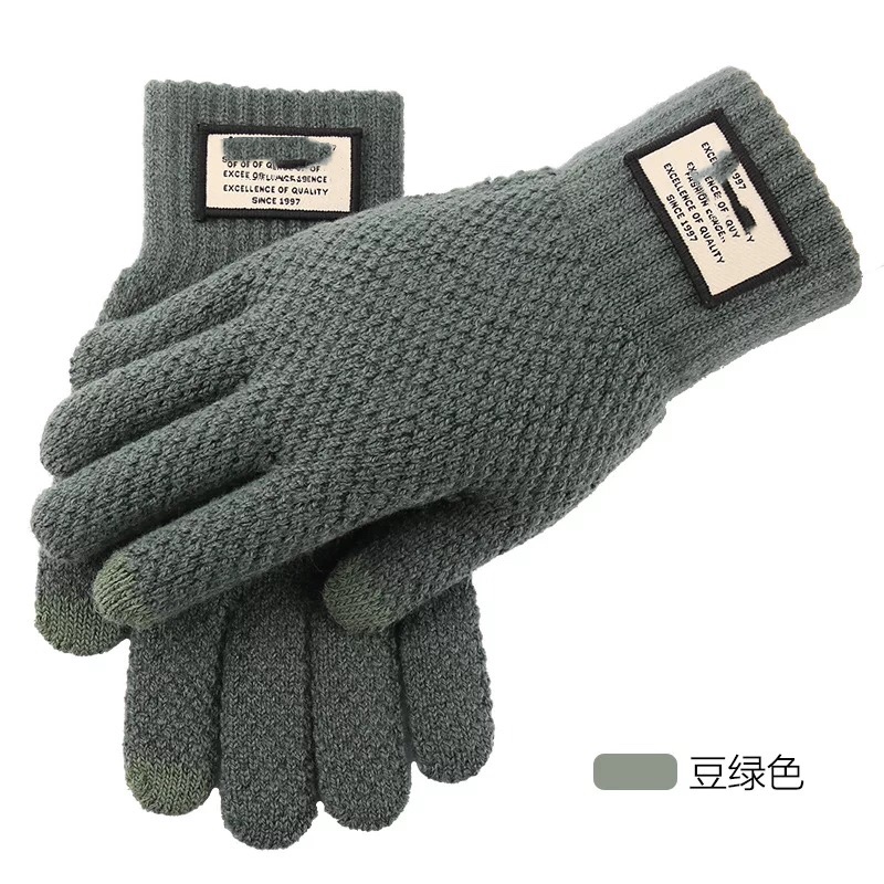 knitted warm touch screen gloves for men's autumn and winter thickened woolen gloves: 4