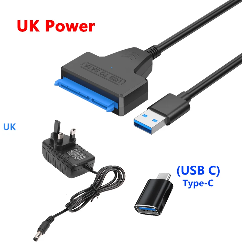 SATA naar USB 3.0-kabel voor externe 3,5 2,5 inch HDD SSD harde schijfconnector USB3.0 naar SataIII-kabel 22-pins met 12V-voeding: green
