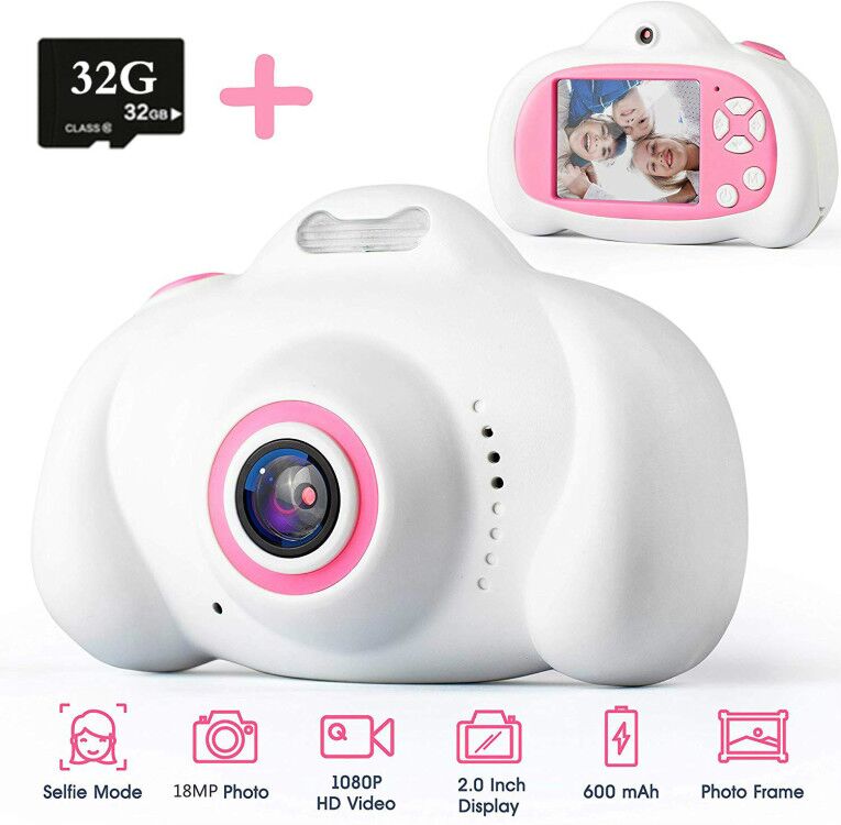 Speelgoed Camera Mini 2.0 Inch Hd Ips Scherm Kinderen Kids Camera 1080P Video Recorder Flash Foto 12MP Camcorder Voor kids: White Cam w 32GB SD