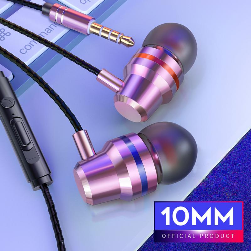 2020 przewodowe słuchawki podwójny rura stereofoniczny wgłębienie metalowe słuchawki robić gier pleciony drut wielobarwność muzyka słuchawki dla Xiaomi dla Huawei: Metal róża złoto