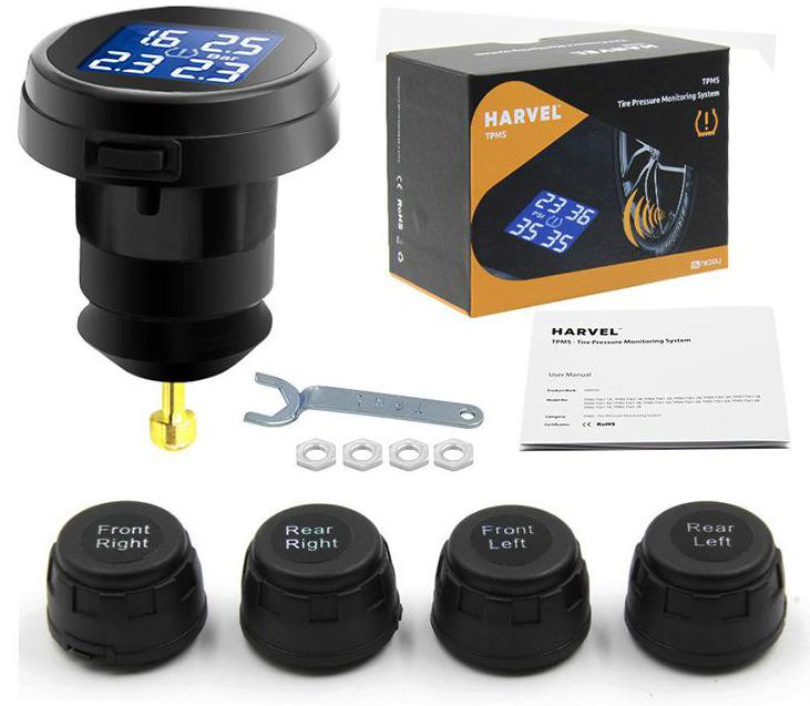 Tire Pressure Monitoring System TPMS Wireless Real-time Cigarette Lighter Plug TPMS and Temperature Gauge with 4 External Sensor: Default Title