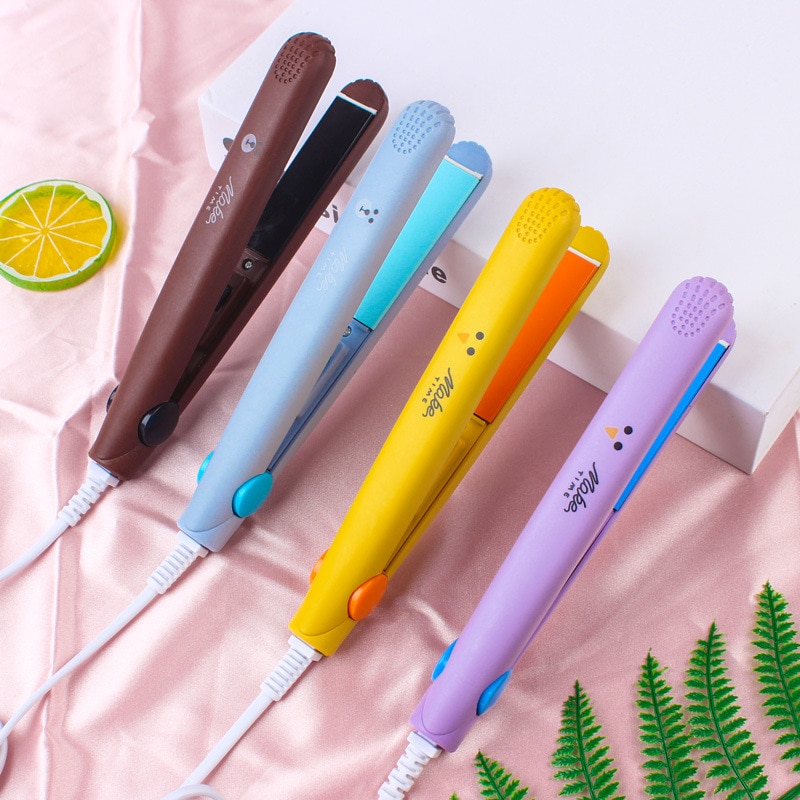 1PCs Mini Portable Steam Flat Hair Iron Hair Straightener Curler Straightening Cute Cartoon Curling Hair Irons