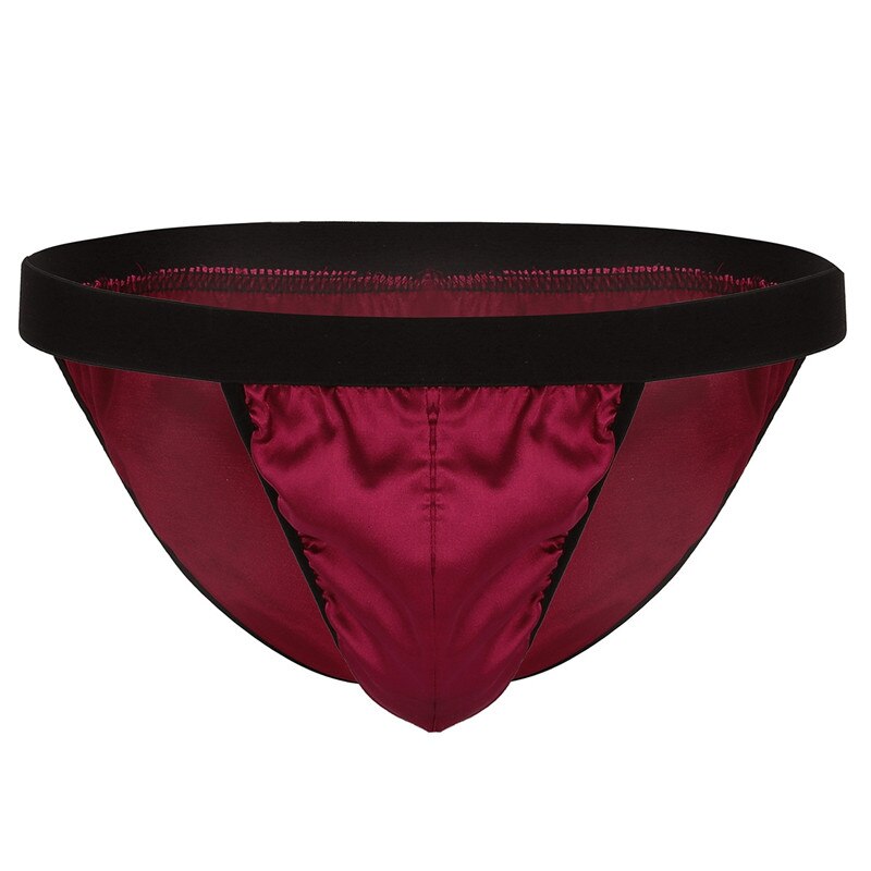 Swimwear Mens Shiny Swimsuits Bikini Thong Briefs Fabric Bulge Pouch Swimming Suit Low Rise High Cut Underwear Bikini Panties: Wine Red / L