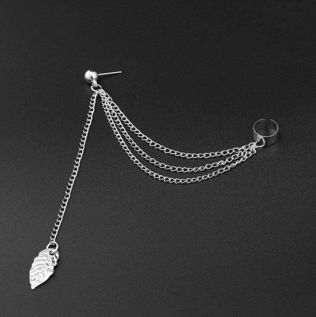 Women Girl Punk Rock Cross Tassel Dangle Cuff Clip Earrings Charms Metallic Wrap Ear Cuff Earrings Leaf Chain 1 Cuff Earring: Silver Plated