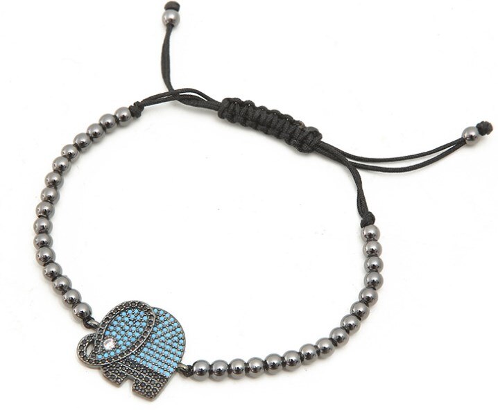 gold silver micro pave cz Cubic Zirconia rope adjusted Copper Beads Bracelet hg2 Elephant Charm Braided Bangles: 4