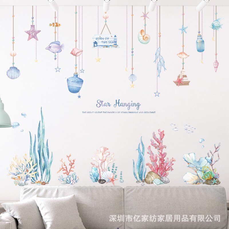 Marine baleine corail autocollant Mural bricolage monde de la mer pour bébé enfants chambre chambre décor papier peint maison pépinière murale décalcomanie