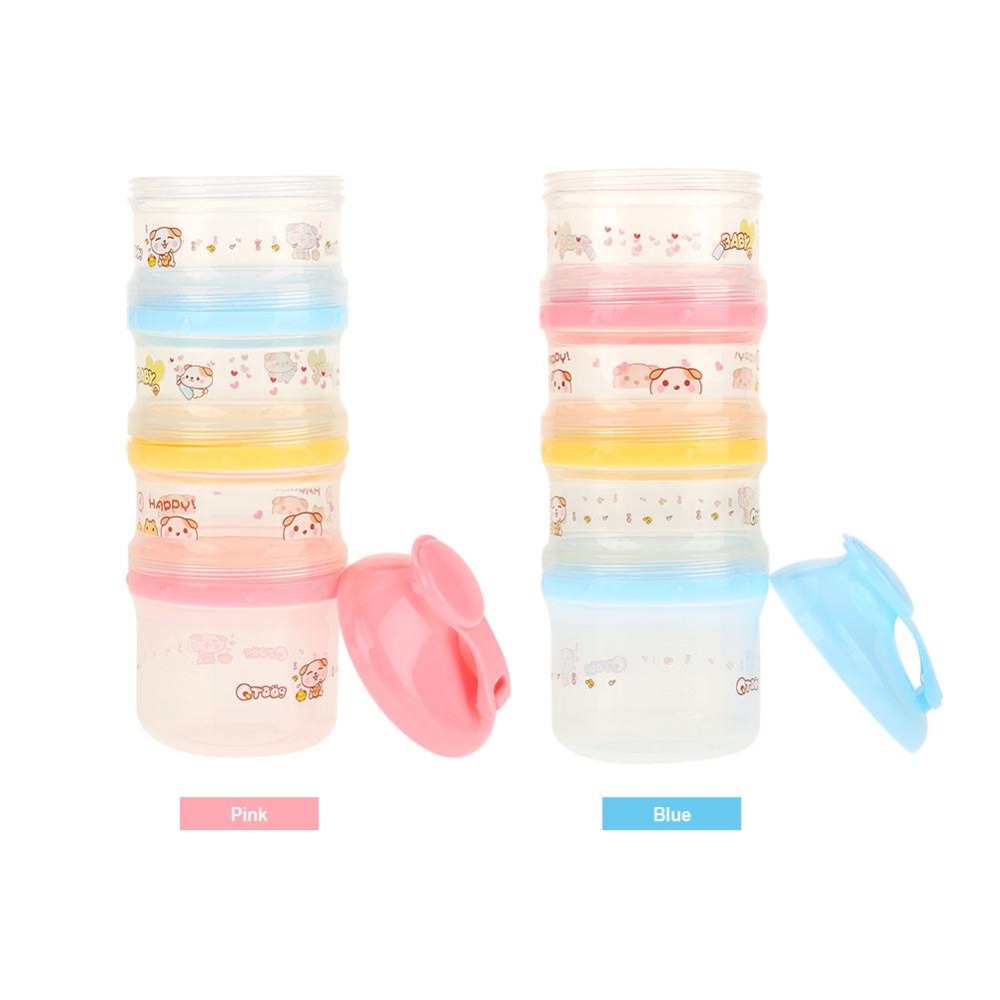 Formula Baby Milk Box Dispenser Portable Cartoon Pattern Baby Food Box Snacks Container 4 Layer Big Capacity