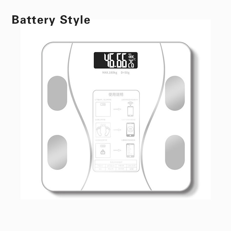 Smart Bluetooth Body Fat Scale Floor Bathroom Weight LED Digital Display Scale Body Composition Analyzer With Smartphone App: Battery white
