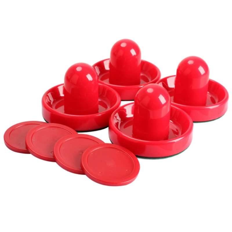 4Pcs/Set Air Hockey Pushers and Air Hockey Puck Air Hockey Ball Table Goalies with Puck Felt Pusher Mallet Grip Red