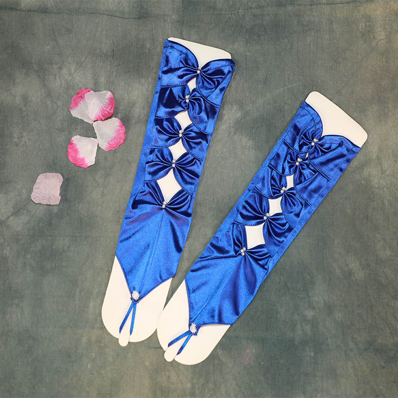 Gants de mariage longs en Satin vert pour mariée, longueur coude, pour Femme, pour soirée, danse, ST020: Bleu