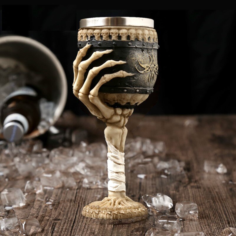 Schedel Wijnglas Cup Creatieve Whiskey Cup met Cool Botten van Voorpoten Holder & Rvs Innerlijke Pot Cocktail Goblet