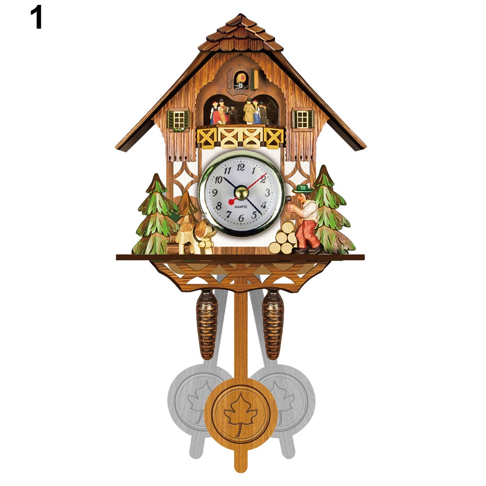 Antique Wooden Cuckoo Wall Clock Bird Time Bell Swing Alarm Watch Home Art Decor TI99: White