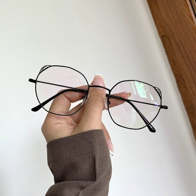 1Pc Myopia Optical Lens Glasses Frame Women Trendy Stainless Steel Metal Frames Cat Eye Clear Lens Eyeglasses Frame: Black