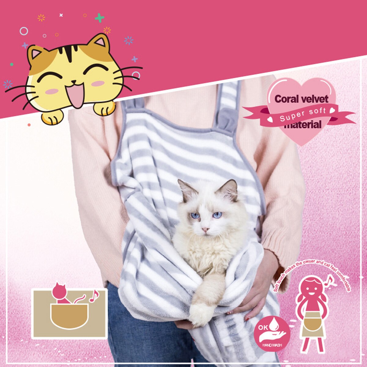 Hvalp kat hund bærer rygsæk koral fløjl kanin kattehår forklæde anti-stick hår kram hundetøj holder til katte lommepose senge