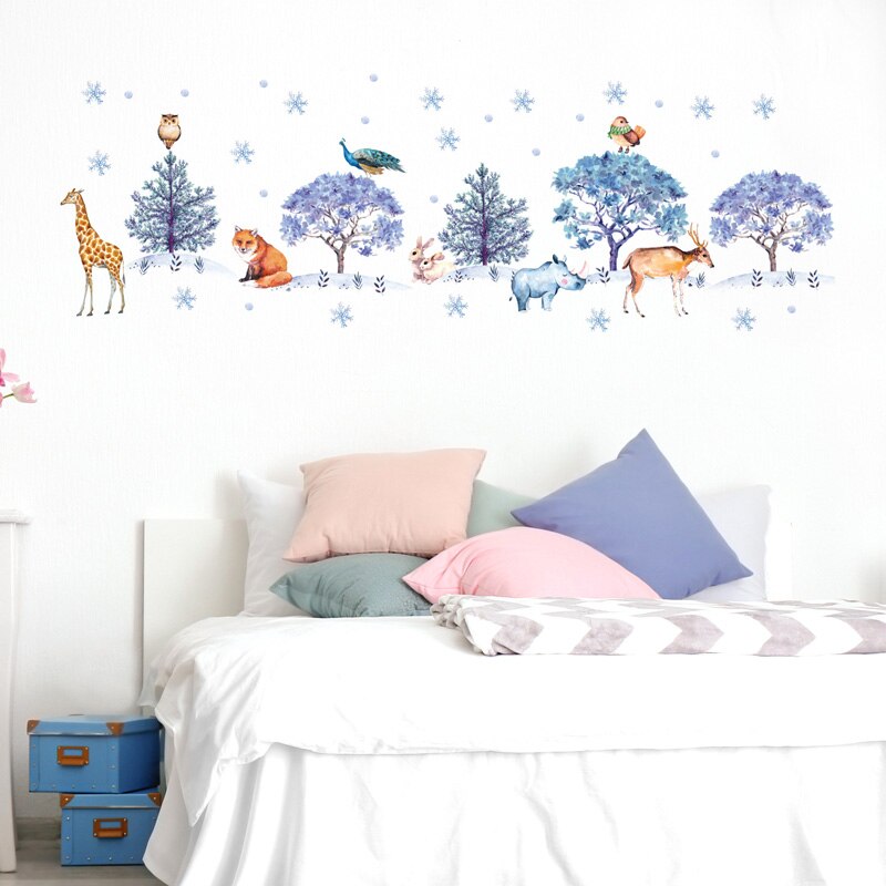 Snow land Animal Wall Stickers bedroom living room Background home decoration Mural Christmas decor Wallpaper Art Decals sticker