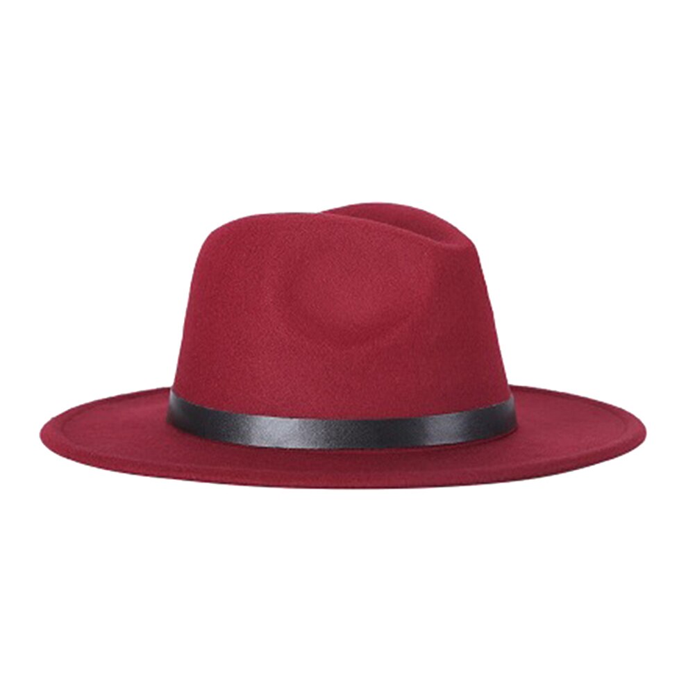 Filt fedora hat bred skygge floppy solhat panama cowboy hat til strand kirke unisex thj 99: Rødvin