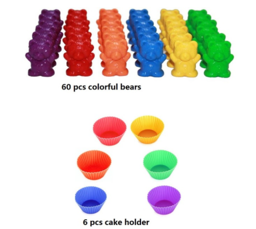 1 set Zählen Bears Mit Stapeln Tassen Montessori Regenbogen Passende Spiel Farbe Sortierung Spielzeug Für Kleinkinder Baby aufkleber Tweeze: 6rcup 60bear