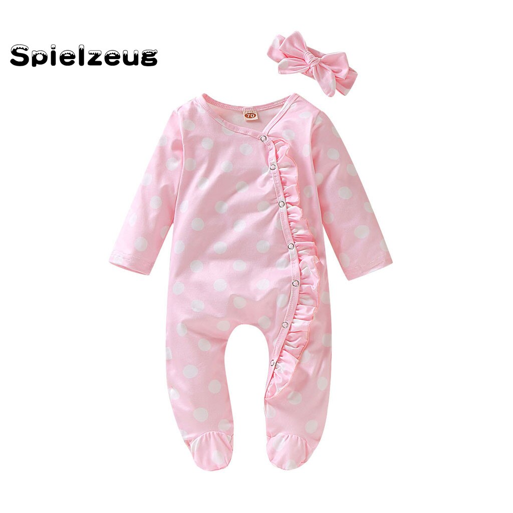 0-24 M Pasgeboren Baby Baby Meisje Jongen Kleding Met Lange Mouwen Afdrukken Footed Sleeper Romper Hoofdband Jumpsuit Kleding Outfits set # p4