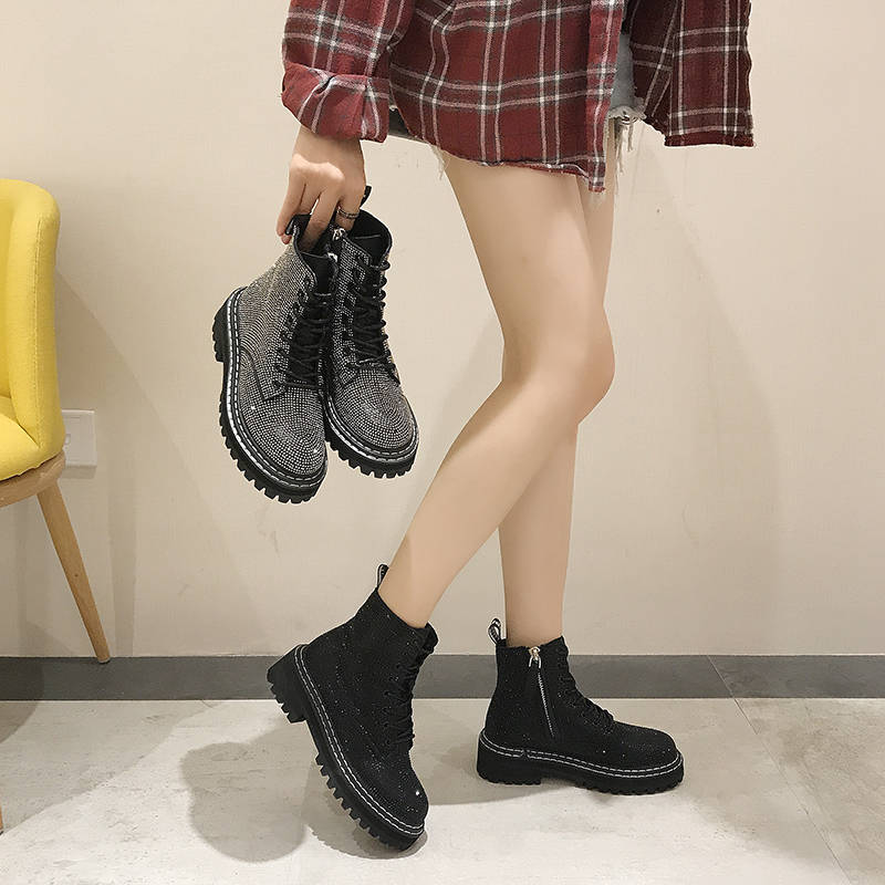 Herbst neue voll diamant Martin stiefel Britischen Fan Auto starke ferse stiefel Chelsea hübscher Single stiefel frauen schuhe