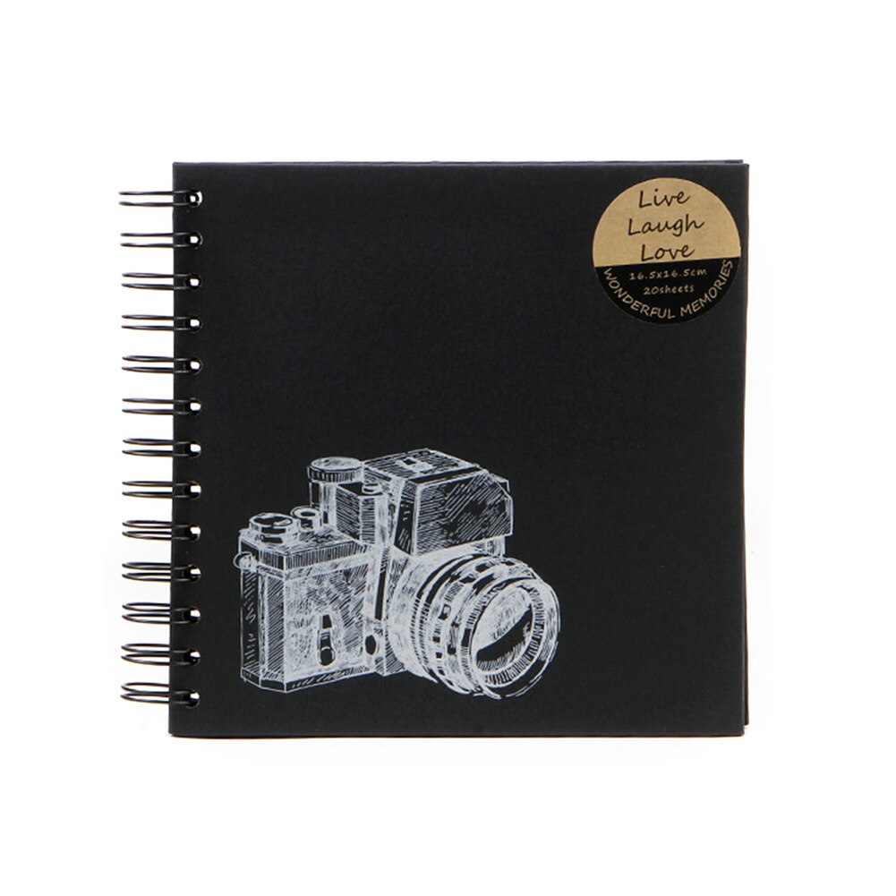 Home Wedding Photo Album Anniversary Travel Family Memory Loose Leaf Black Cardboard Portable Storage DIY Craft Large Capacity: S (165x165mm)