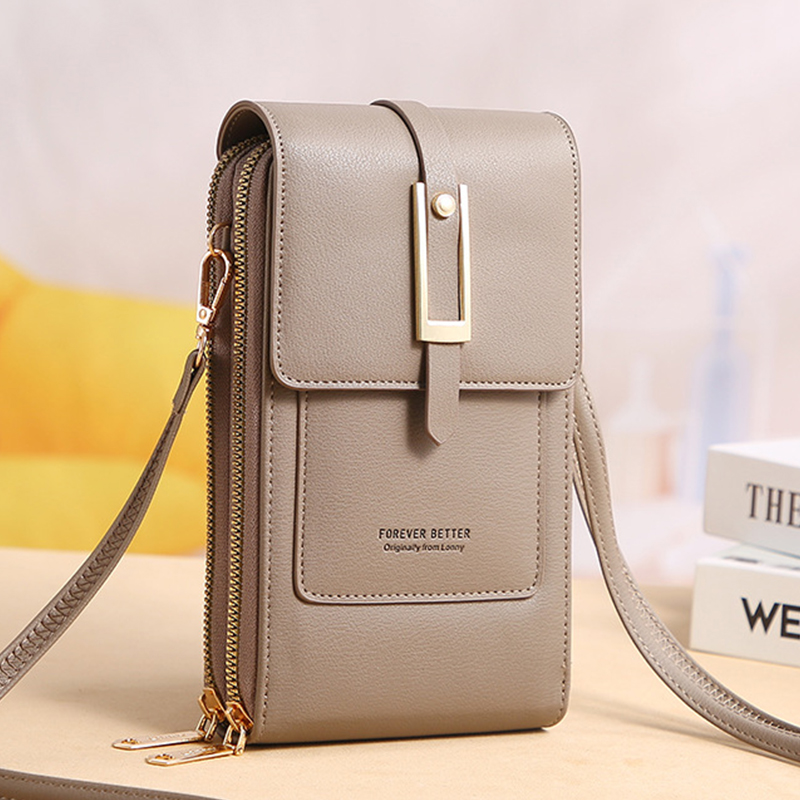 Brand Phone Shoulder Bags Women PU Leather Screen Touch Crossbody Bags Ladies Small Handbags Female: Gray