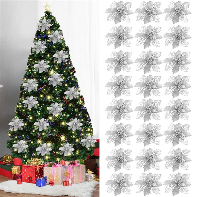 24 Stks/set Kerst Bloemen Ornament Mode Glitter Faux Xmas Bloem Feestartikelen Kerstboom Decor Accessoires: 2