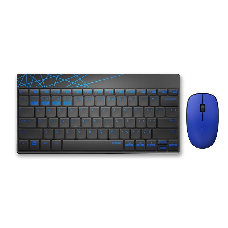 Rapoo 8000m draadloos ultraslank toetsenbord en stille optische muis combo usb-pc voor thuiskantoor bluetooth 3.0,4.0 en 2.4g laptop: Blauw
