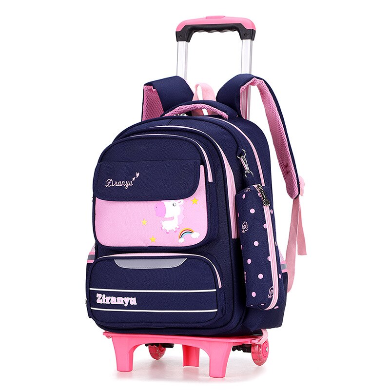 Ziranyu waterdichte afneembare kinderschooltassen met 2/6 wielen, trap kindertrolley, schooltas, boekentassen, jongens- en meisjesrugzak: Dd313002db